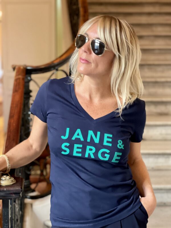 T-Shirt Col V JANE & SERGE Navy / Velours Vert
