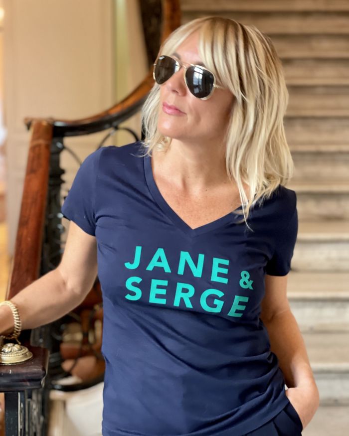T-Shirt Col V JANE & SERGE  Navy / Velours Vert
