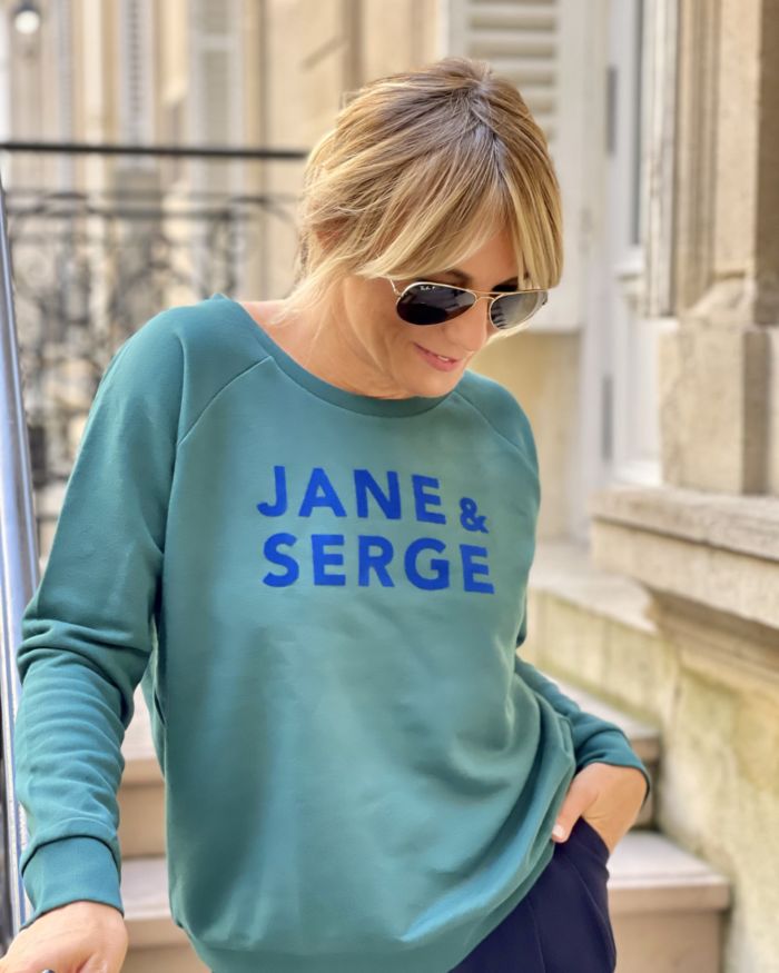 Sweat Loose  JANE & SERGE  Vert anglais / Bleu Roy
