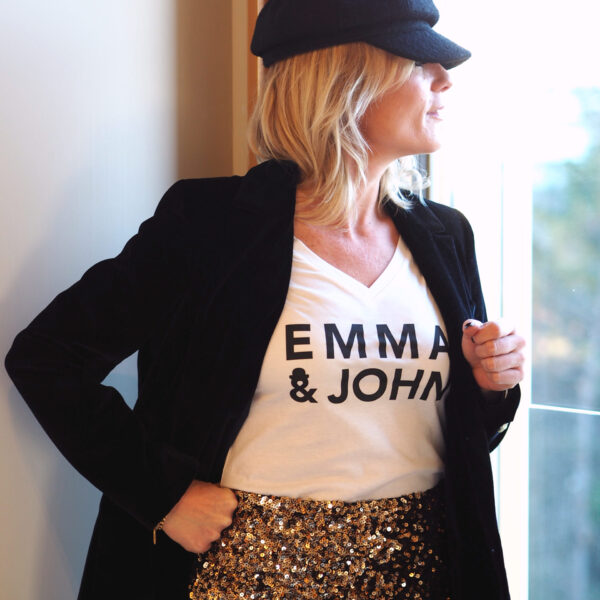 T-Shirt Col V Blanc / Black EMMA & JOHN