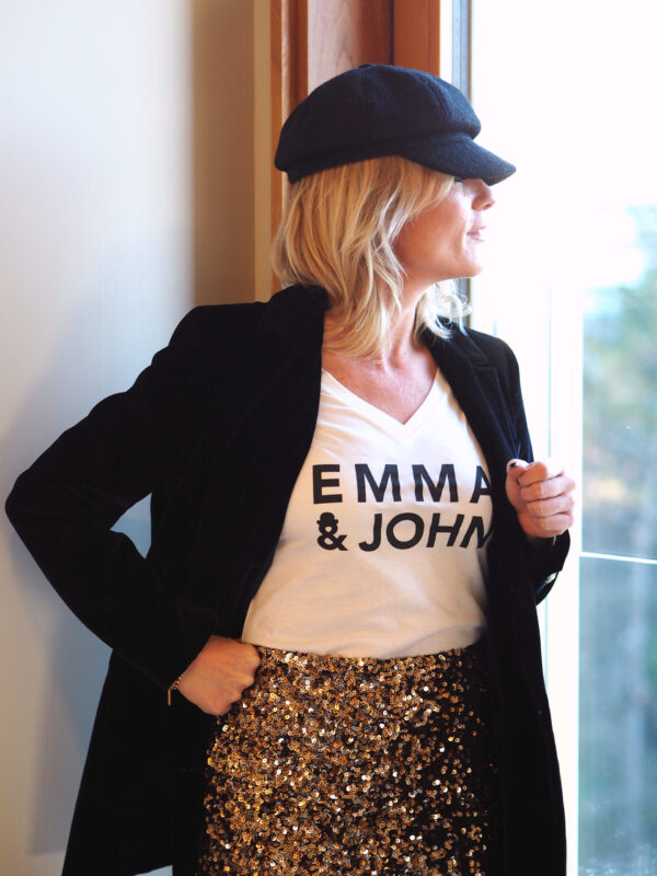 T-Shirt Col V Blanc / Black EMMA & JOHN