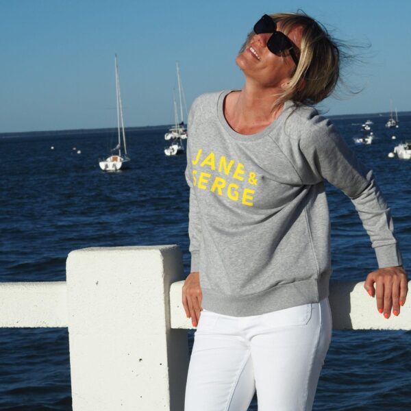 Sweat Loose JANE & SERGE Gris chiné / Velours Jaune