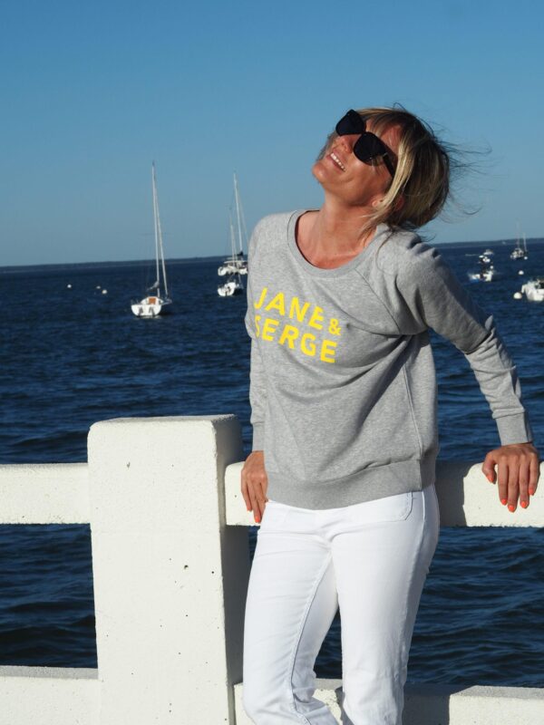 Sweat Loose JANE & SERGE Gris chiné / Velours Jaune