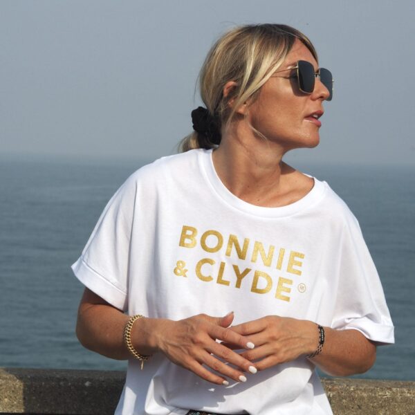 T-Shirt Very Loose BONNIE & CLYDE Blanc / Gold Glitter