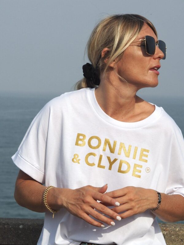 T-Shirt Very Loose BONNIE & CLYDE Blanc / Gold Glitter