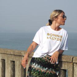 T-Shirt Very Loose BONNIE & CLYDE Blanc / Gold Glitter