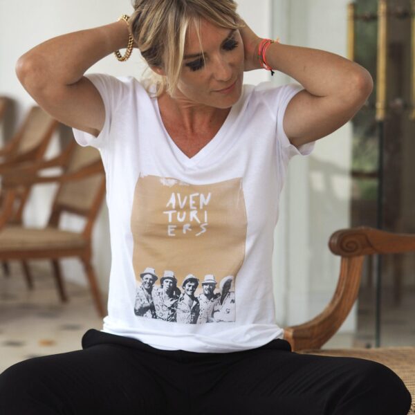 T-Shirt Col V Blanc AVENTURIERS Collaboration JANO