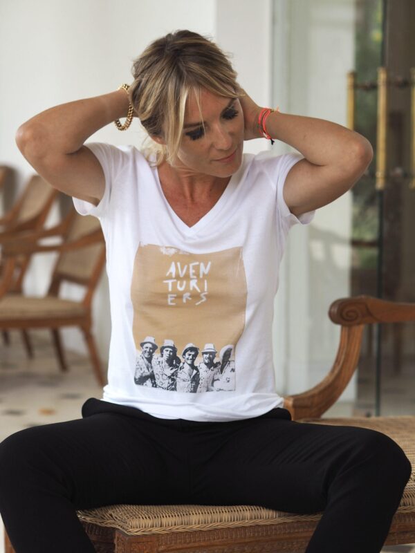 T-Shirt Col V Blanc AVENTURIERS Collaboration JANO
