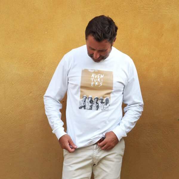 T-Shirt MIXTE Manches Longues Blanc AVENTURIERS Collaboration JANO