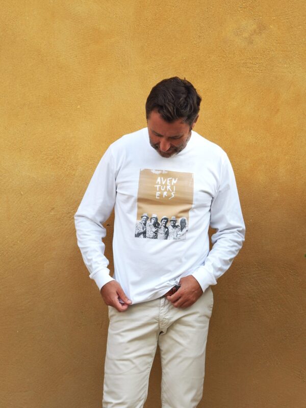 T-Shirt MIXTE Manches Longues Blanc AVENTURIERS Collaboration JANO