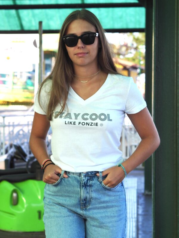 T-Shirt Col V FONZIE White / Black