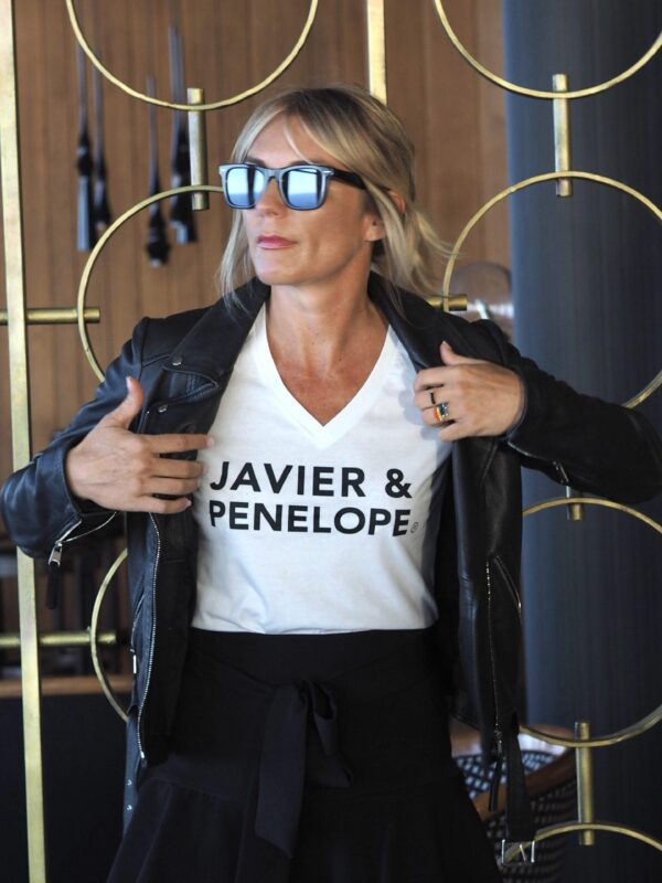 T-Shirt Col V JAVIER & PENELOPE White / Black