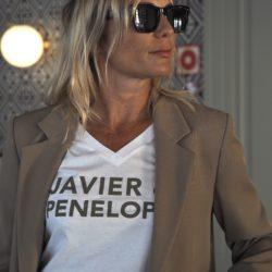 T-Shirt Col V  JAVIER & PENELOPE White / Olive Martini