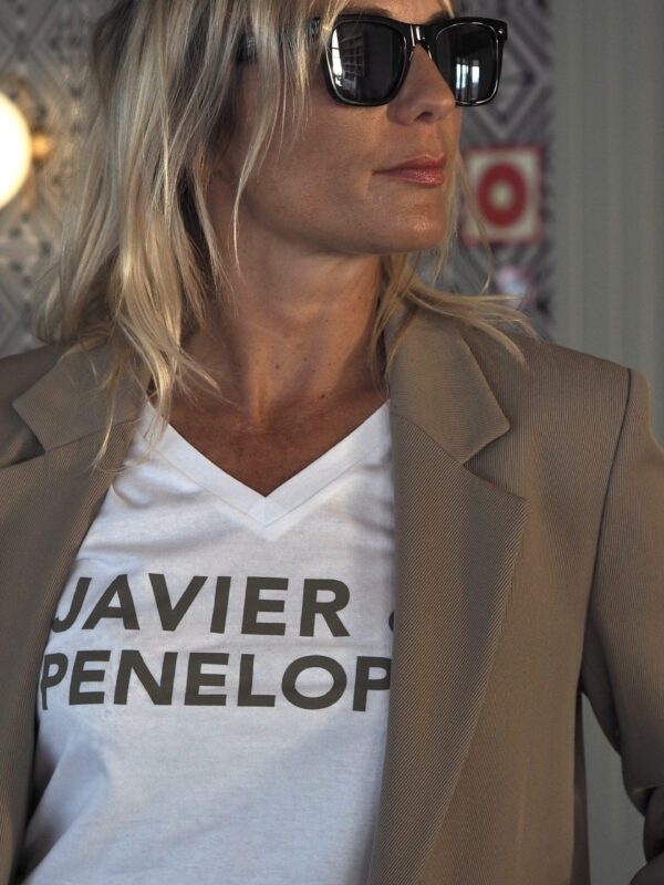 T-Shirt Col V JAVIER & PENELOPE White / Olive Martini