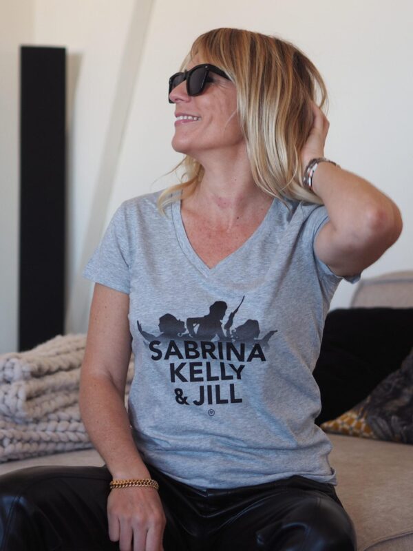 T-Shirt Col V Lucky CHARLIE Gris chiné / Black