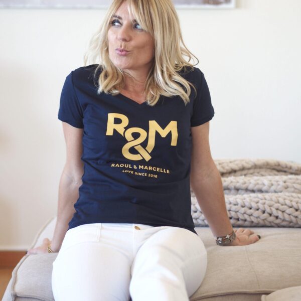 T-Shirt Col V RAOUL & MARCELLE Marine / Ocre