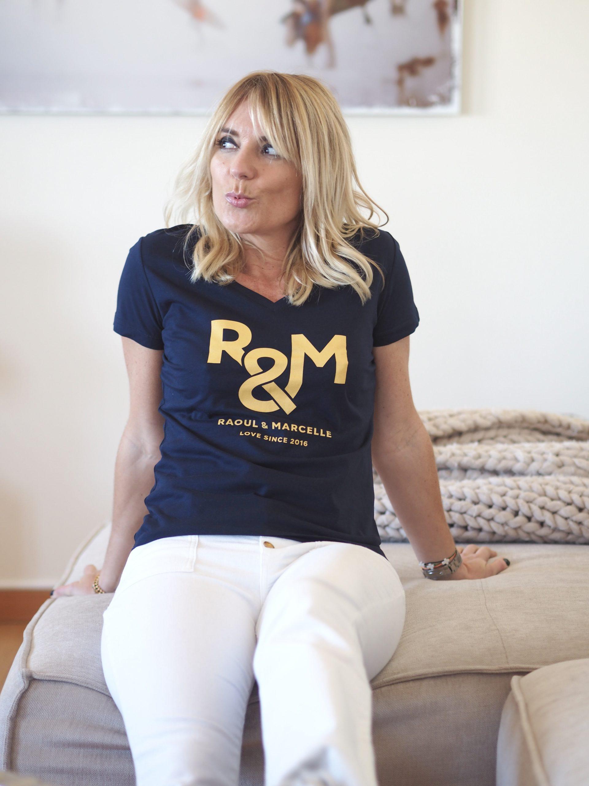 T-Shirt Col V  RAOUL & MARCELLE  Marine / Ocre