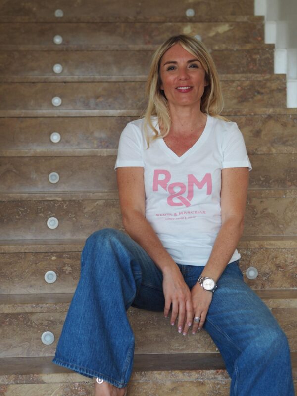 T-Shirt Col V  RAOUL & MARCELLE  White / Rose
