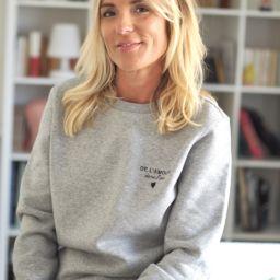 Sweat mixte DE L’AMOUR dans l’air  Gris chiné / Broderie noire