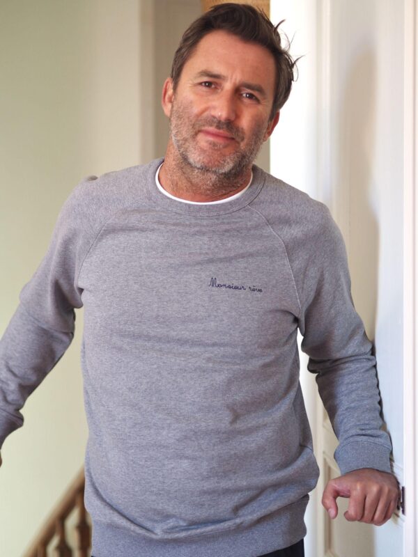 Sweat Monsieur rêve Gris chiné / Broderie navy