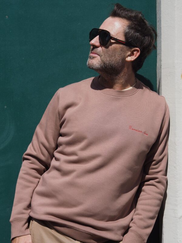 Sweat Monsieur rêve Terre de Sienne / Broderie rouge