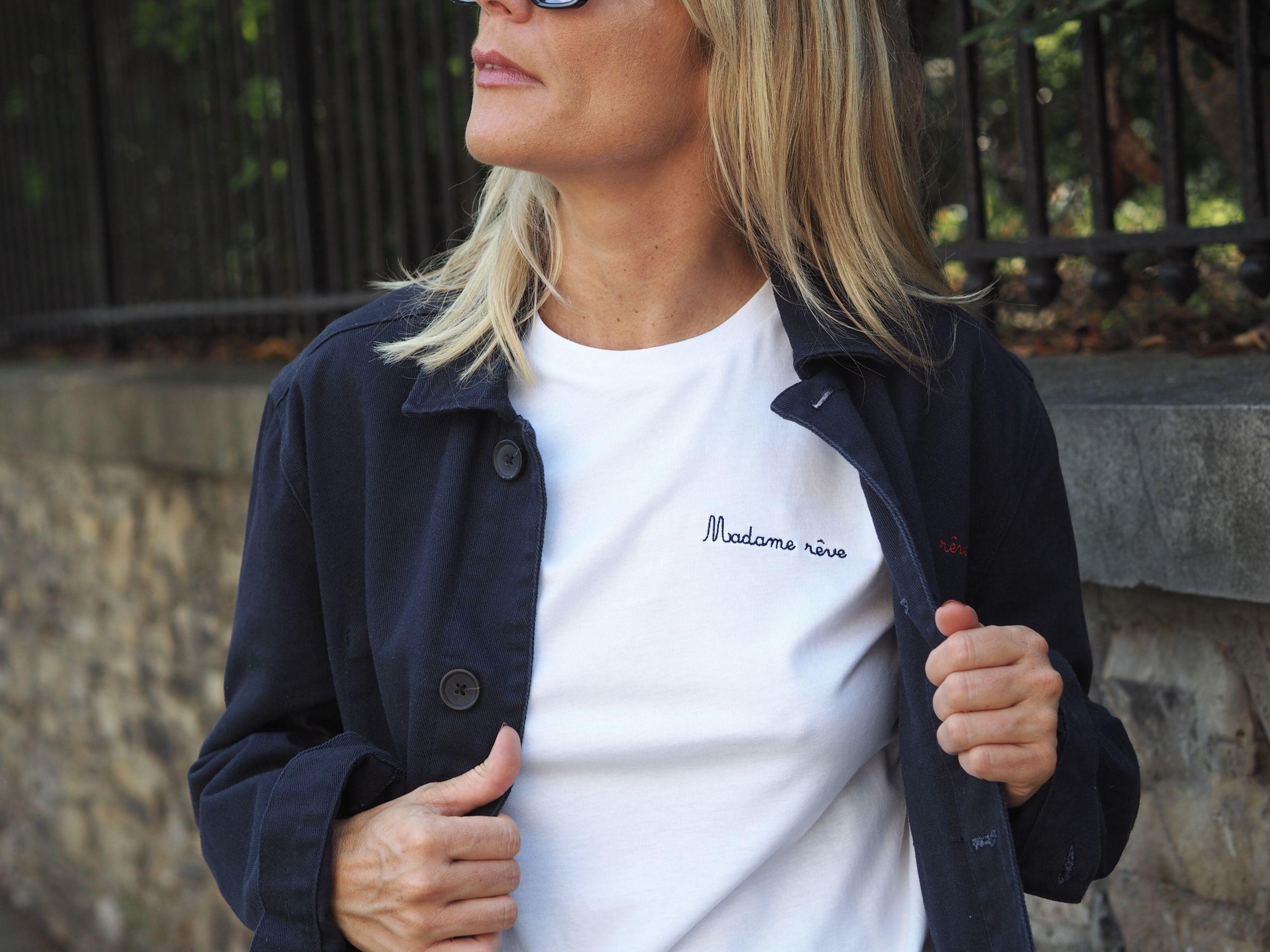 T-Shirt Col Rond  Madame rêve White / Broderie navy