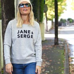 Sweat Loose  JANE & SERGE  Gris chiné / Velours Marine