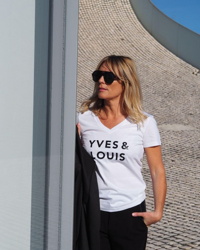 T-Shirt Col V YVES & LOUIS  White / Black  Collab Mademoiselle FANI