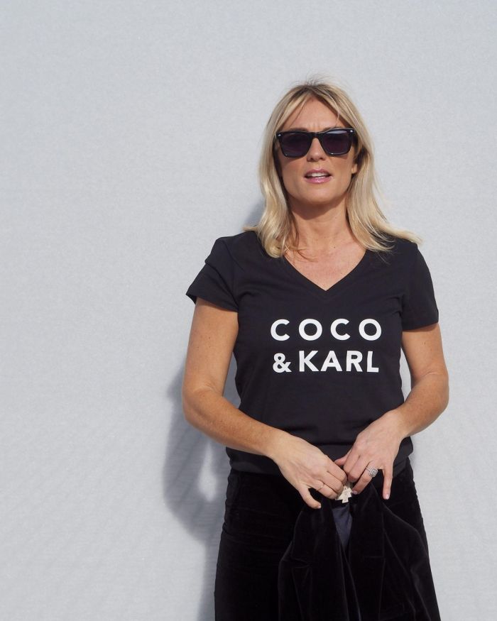 T-Shirt Col V COCO & KARL  Black / White  Collab Mademoiselle FANI