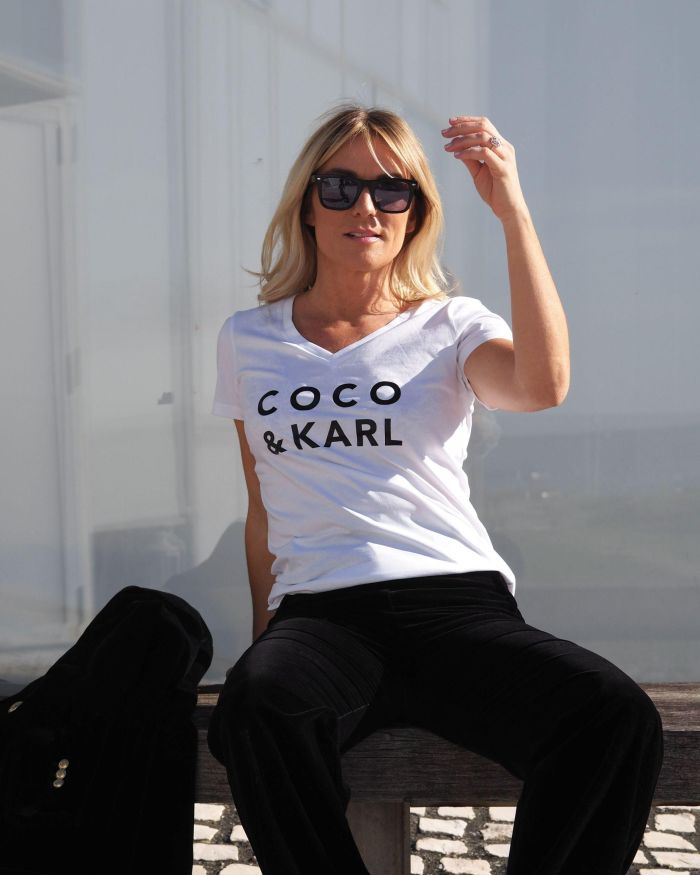 T-Shirt Col V COCO & KARL  White / Black  Collab Mademoiselle FANI