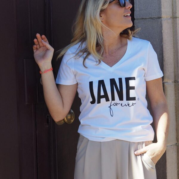T-Shirt Col V JANE Forever White / Black
