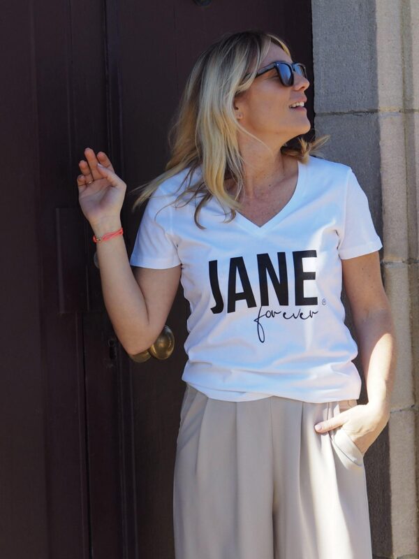 T-Shirt Col V JANE Forever White / Black