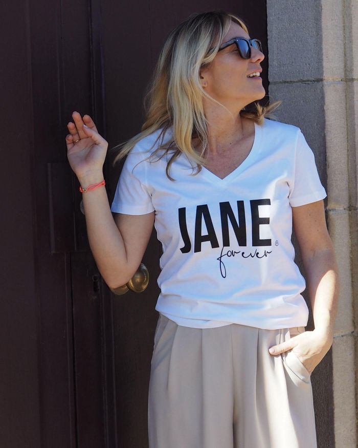T-Shirt Col V JANE Forever   White / Black