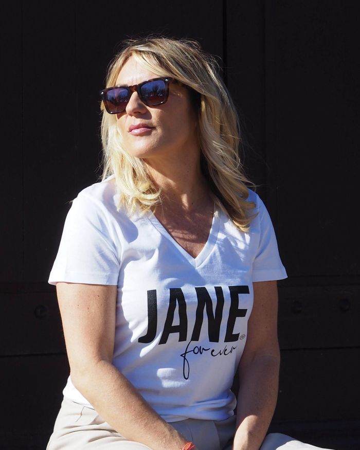 T-Shirt Col V JANE Forever   White / Black