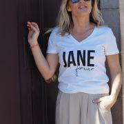T-Shirt Col V JANE Forever   White / Black