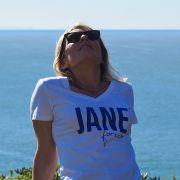 T-Shirt Col V JANE Forever   White / Bleu Klein