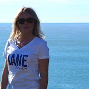 T-Shirt Col V JANE Forever   White / Bleu Klein