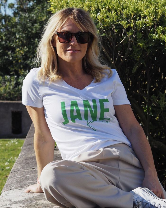 T-Shirt Col V JANE Forever   White / Vert