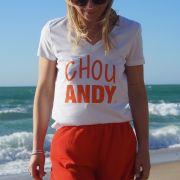 T-Shirt Col V   Chou ANDY   White / Orange