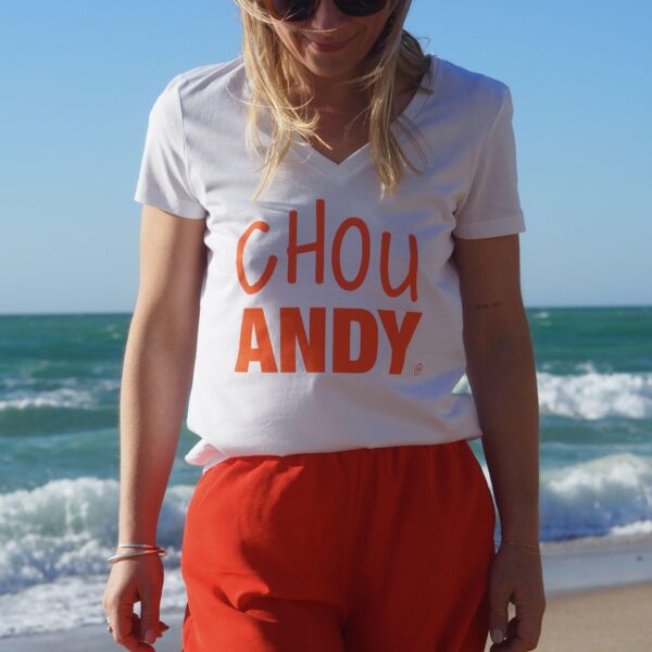 T-Shirt Col V Chou ANDY White / Orange