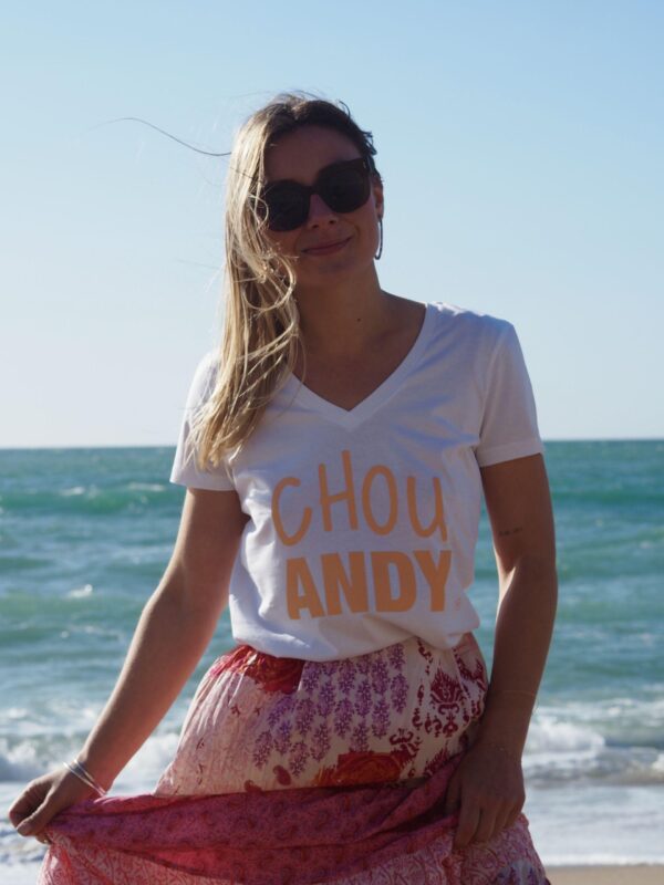 T-Shirt Col V Chou ANDY White / Pêche