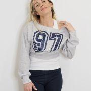 Sweat croped Marcelle PRETTY GIRLS CLUB Gris chiné / Navy