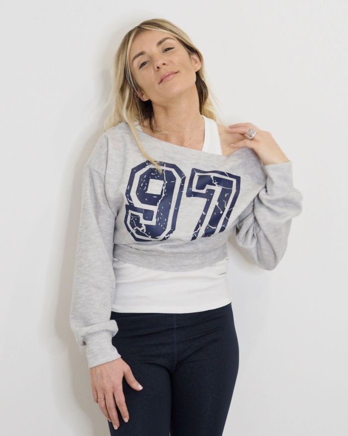 Sweat croped Marcelle PRETTY GIRLS CLUB Gris chiné / Navy