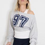Sweat croped Marcelle PRETTY GIRLS CLUB Gris chiné / Navy