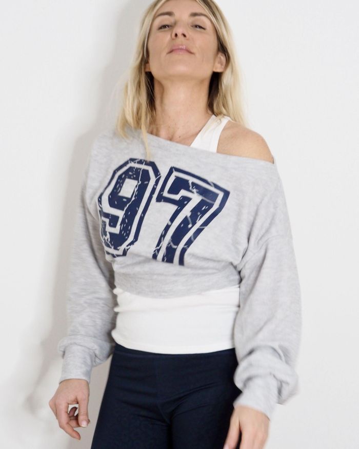 Sweat croped Marcelle PRETTY GIRLS CLUB Gris chiné / Navy