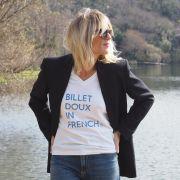 T-Shirt Col V  BILLET DOUX   Blanc / Bleu