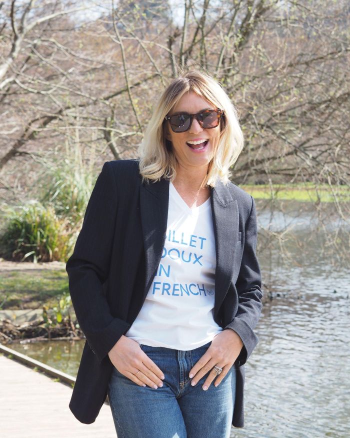 T-Shirt Col V  BILLET DOUX   Blanc / Bleu