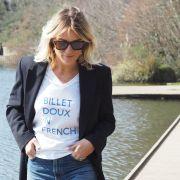 T-Shirt Col V  BILLET DOUX   Blanc / Bleu