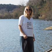 T-Shirt Col V Loose  BILLET DOUX  Blanc / Noir
