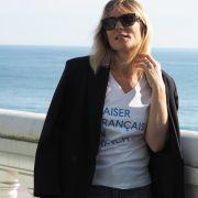 T-Shirt Col V  BAISER FRANÇAIS   Blanc / Bleu
